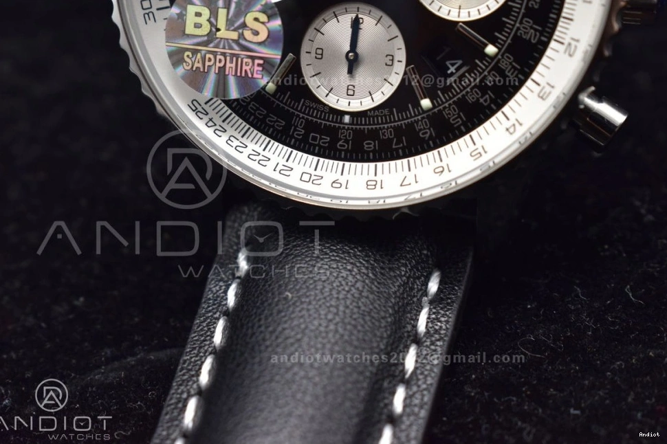 SS on Edition BLS Leather 43mm Dial Best Bracelet Navitimer Black 1:1 1 A7750 0207